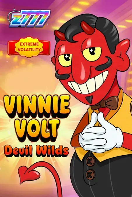 Vinnie Volt: Devil Wilds سلاٹ گیم کا اسکرین شاٹ جس میں ایک دلکش شیطان میزبان اور پرانے طرز کے کیسینو کی علامتیں دکھائی گئی ہیں۔